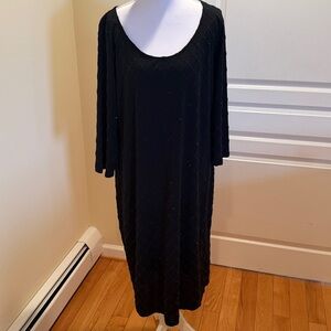 Liz Claiborne Black Scoop Neck Midi Dress textured diamond pattern sparkling
